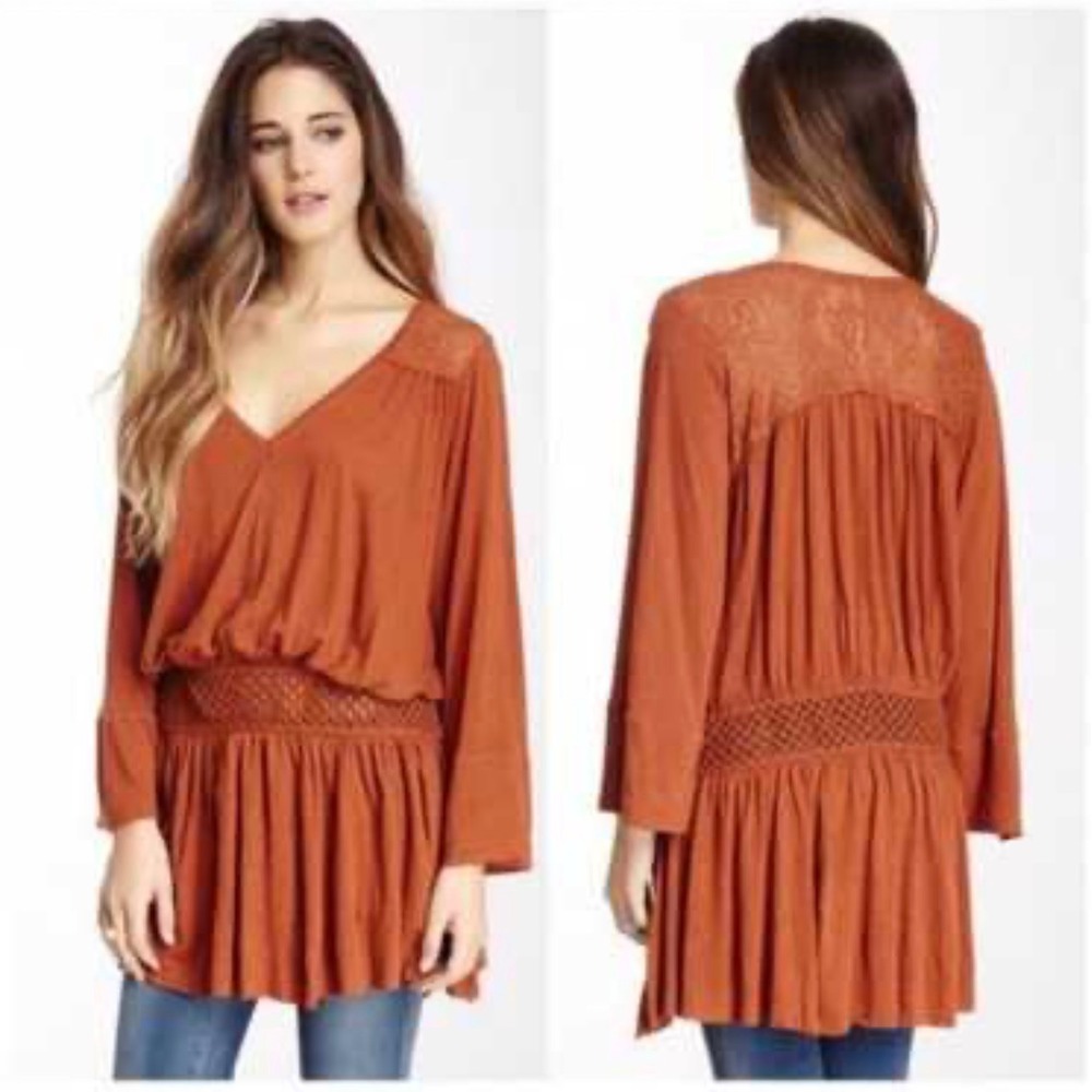 Free People Moonlight Romantic Tunic Rust Copper Size Medium